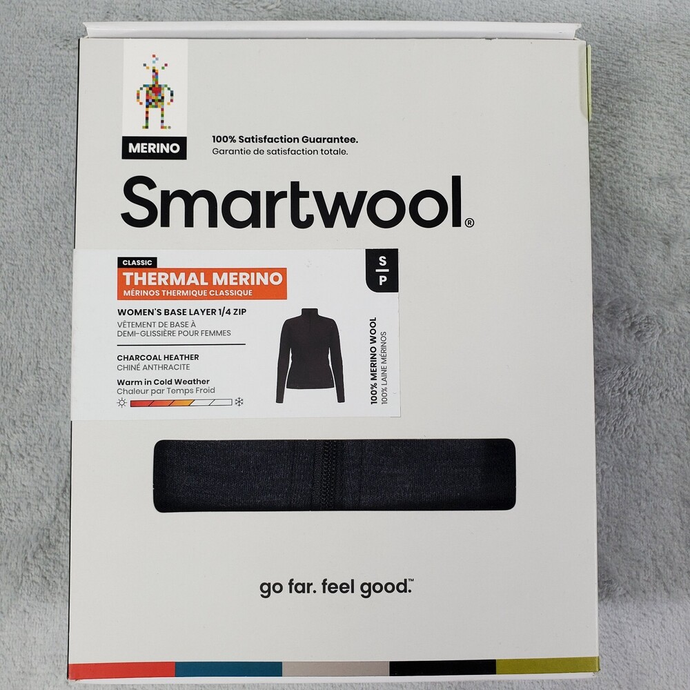 SmartWool Base Layer 1/4 Zip Shirt Women Small Charcoal Heather Thermal Merino